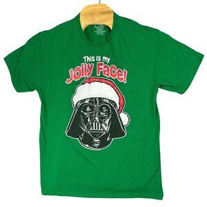 Star Wars Darth Vader "This Is My Jolly Face" Christmas Tee L Green Cotton